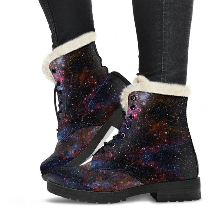 Stardust Mystery Galaxy Print Comfy Faux Fur Boots For Winter Season