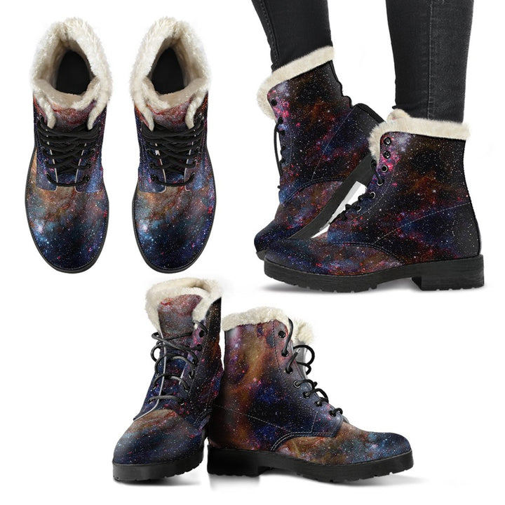 Stardust Mystery Galaxy Print Comfy Faux Fur Boots For Winter Season