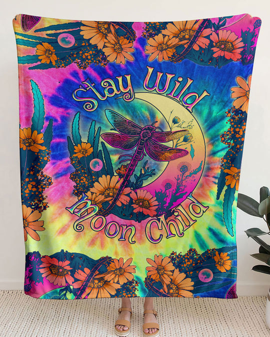 Stay Wild Dragonfly Tie Dye Fleece Blanket For Hippies