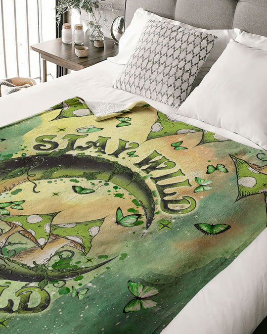 Emerald Blossoms - Stay Wild Moon Child Fleece Blanket For Hippies