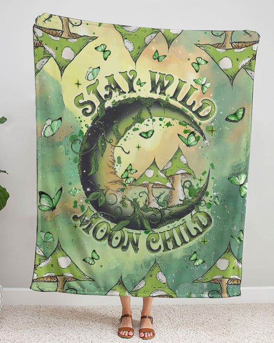 Emerald Blossoms - Stay Wild Moon Child Fleece Blanket For Hippies