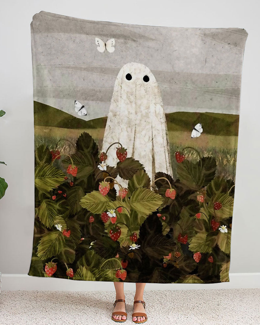 Strawberry Field Ghost Halloween Fleece Blanket For Hippies