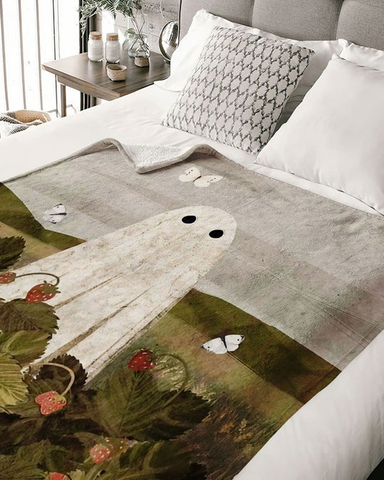 Strawberry Field Ghost Halloween Fleece Blanket For Hippies