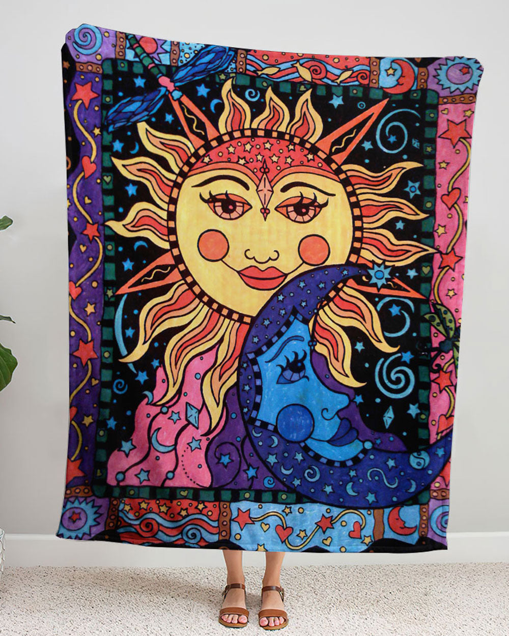 Sun And Moon Boho Fleece Blanket For Hippies