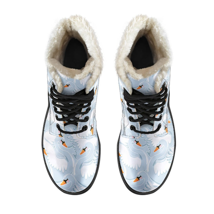 Swan Cartoon Print Comfy Faux Fur Boots For Winter Season