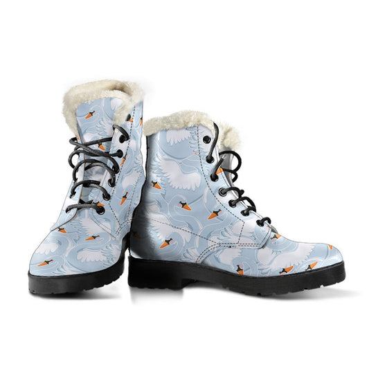 Swan Cartoon Print Comfy Faux Fur Boots For Winter Season