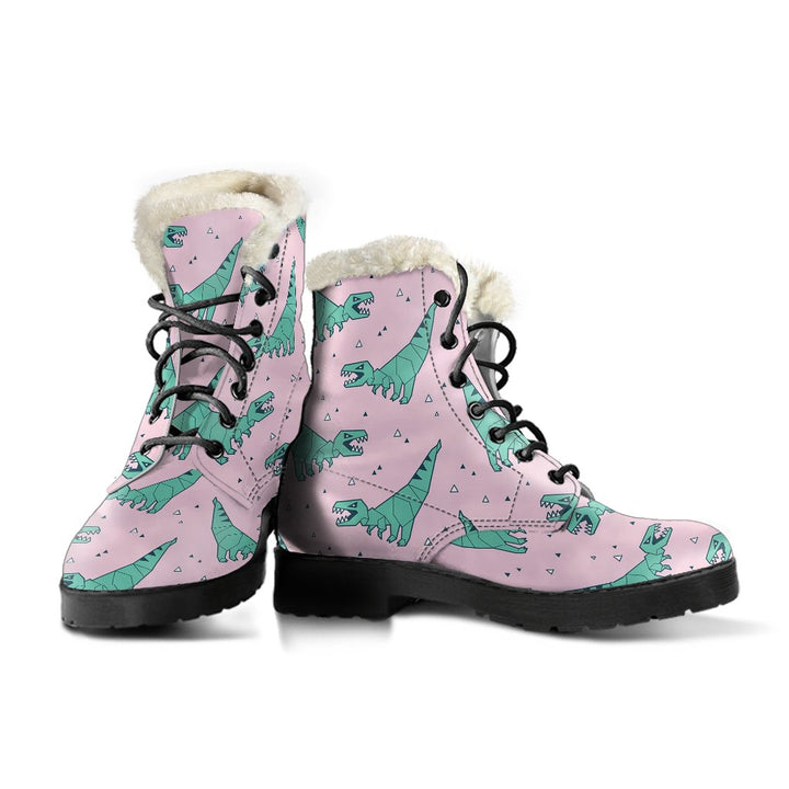 T-rex Dinosaur Cute Cartoon Pattern Print Comfy Faux Fur Boots For Winter Season