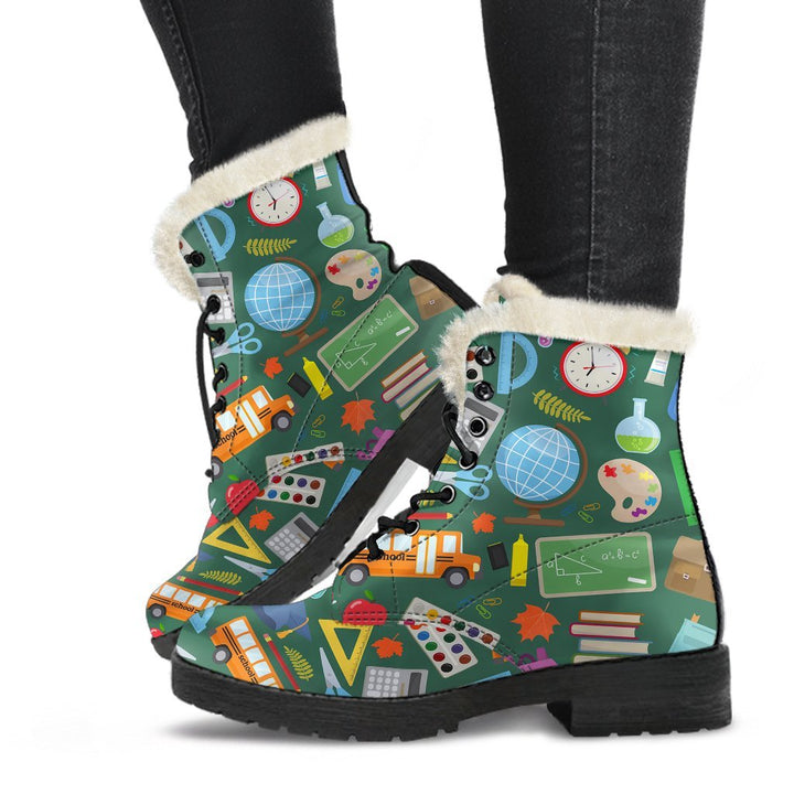 Teaching Tools Print Comfy Faux Fur Boots For Winter Season