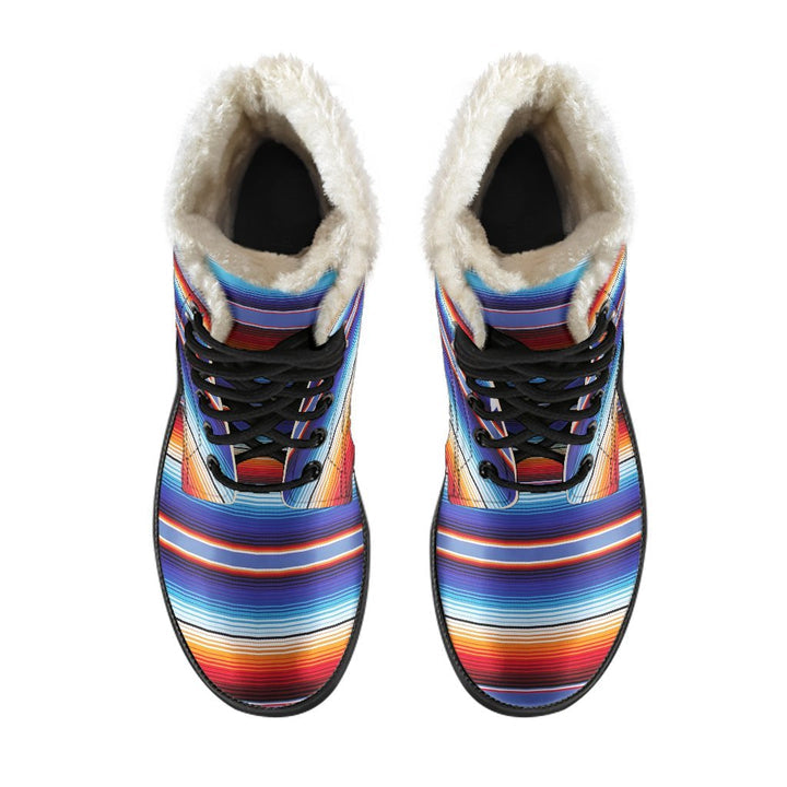 Vintage Serape Baja Mexican Pattern Print Comfy Faux Fur Boots For Winter Season