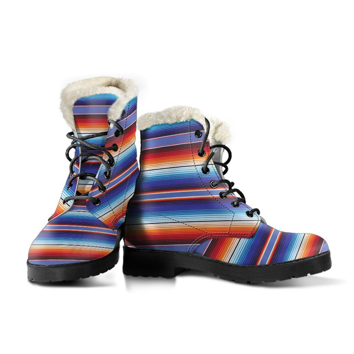 Vintage Serape Baja Mexican Pattern Print Comfy Faux Fur Boots For Winter Season