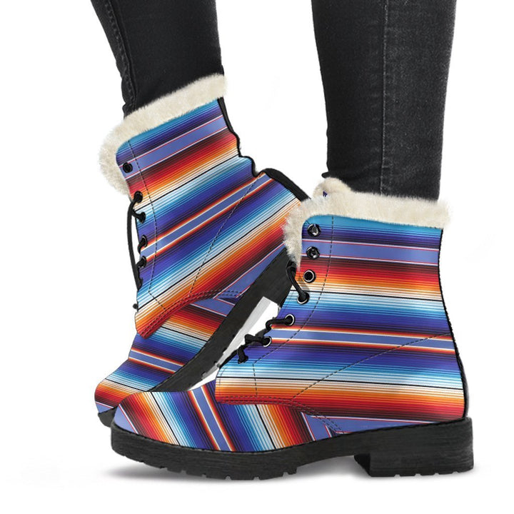 Vintage Serape Baja Mexican Pattern Print Comfy Faux Fur Boots For Winter Season