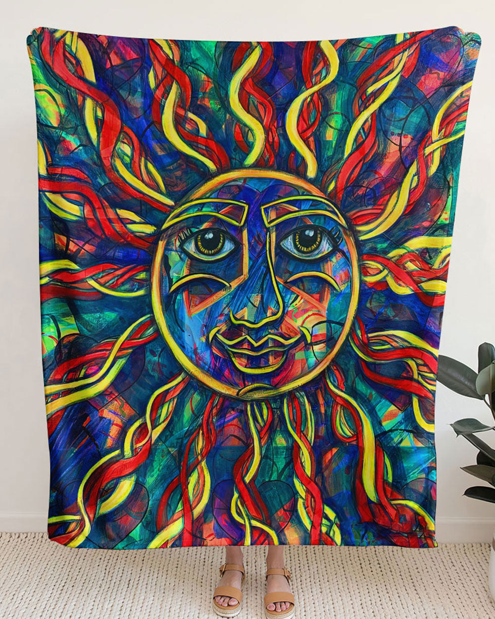 Vintage Sun Boho Fleece Blanket For Hippies