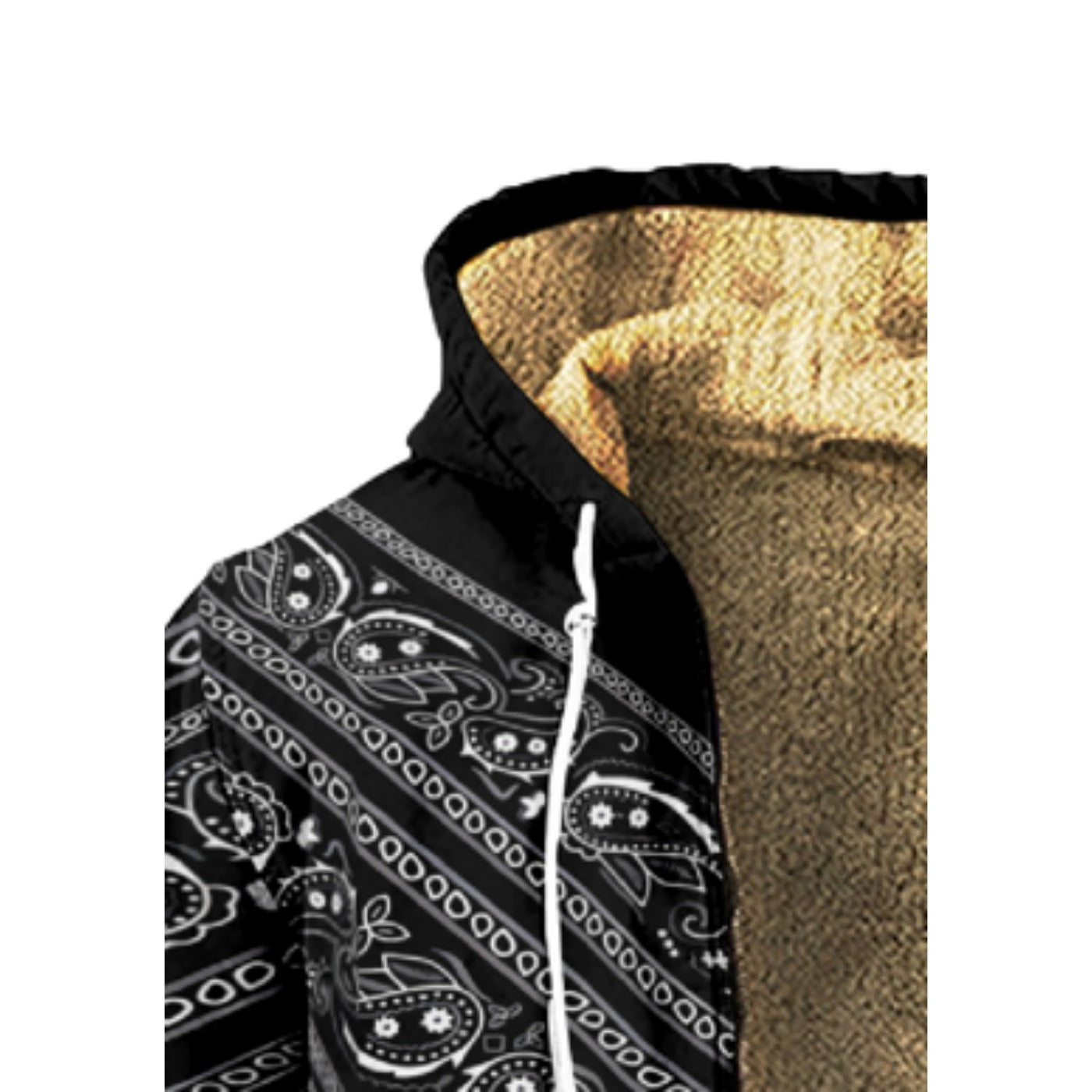 Western Aztec, Black Bandana Pattern Print Wool Hooded Jackets For Hippie