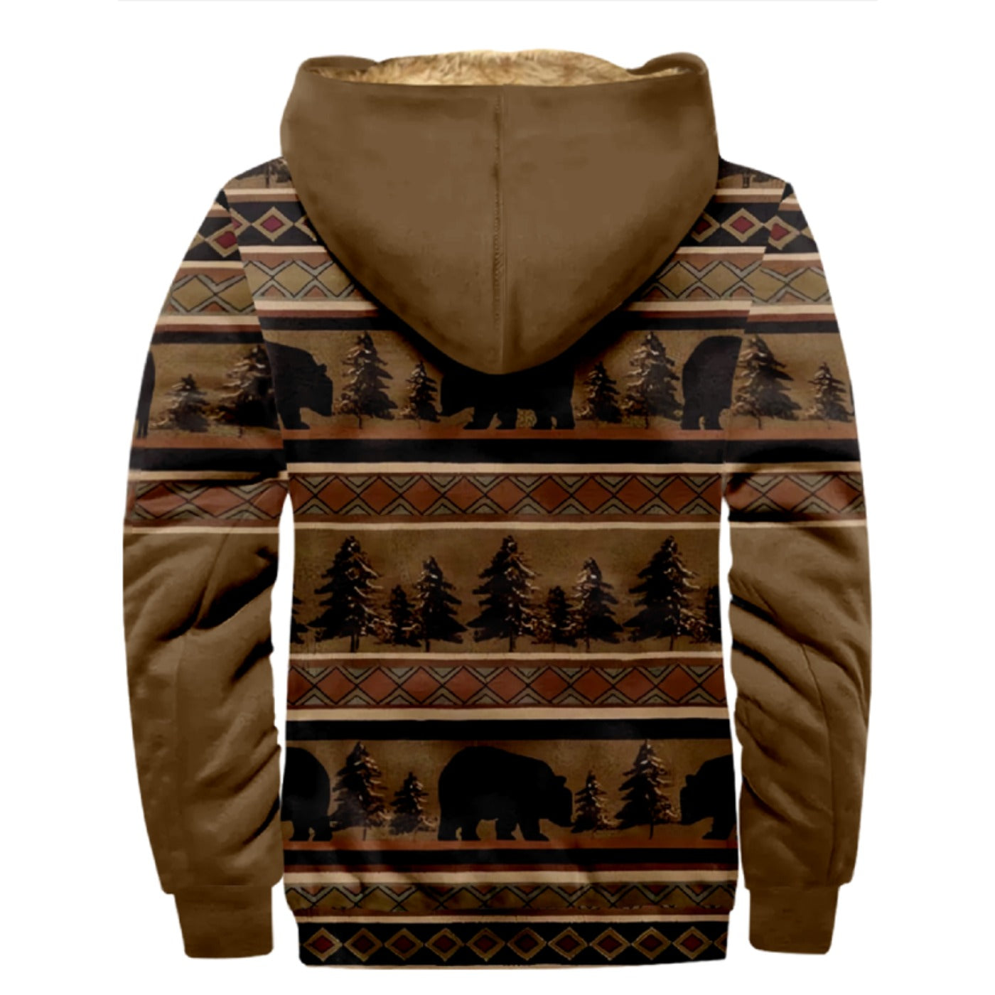 Western Aztec, Native America Pine Pattern Print Wool Hooded Jackets For Hippie