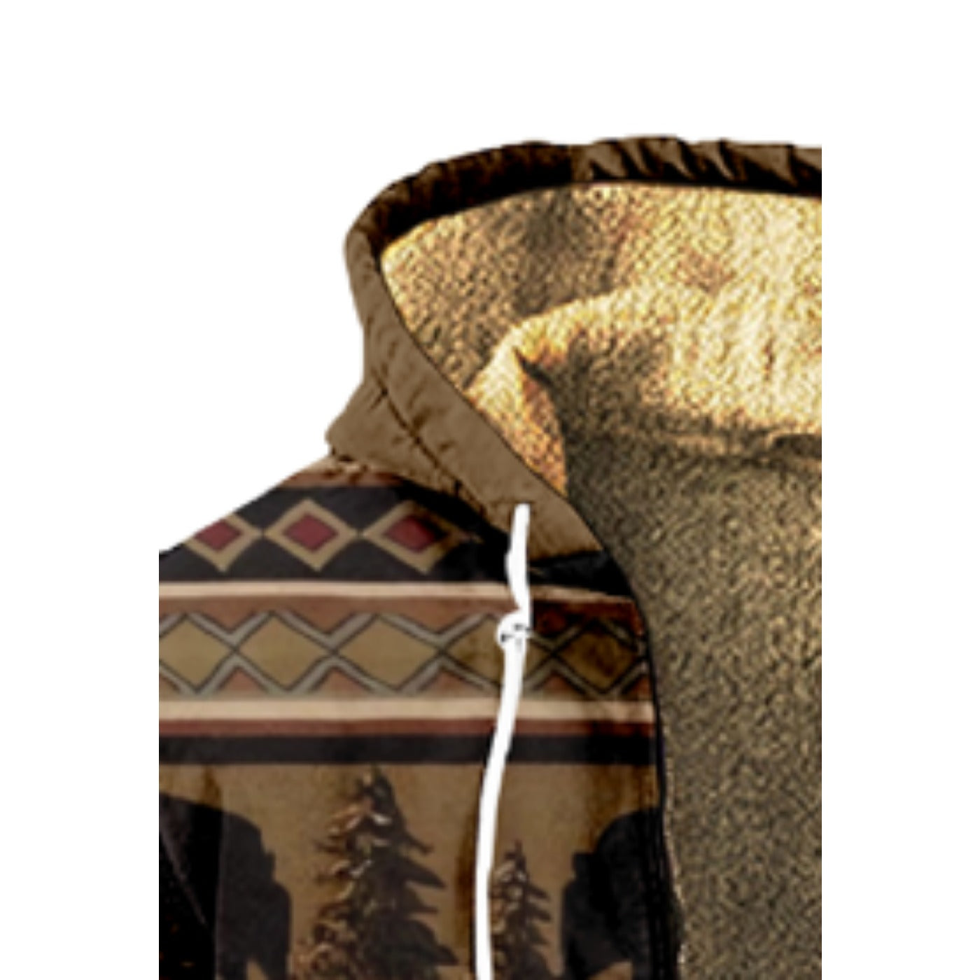 Western Aztec, Native America Pine Pattern Print Wool Hooded Jackets For Hippie