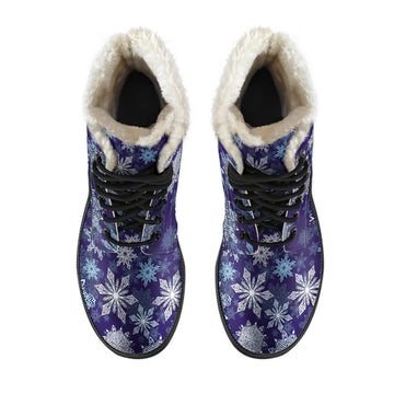 White Snowflake Print Comfy Faux Fur Boots For Winter Season