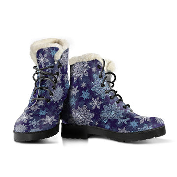 White Snowflake Print Comfy Faux Fur Boots For Winter Season