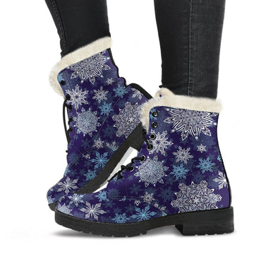 White Snowflake Print Comfy Faux Fur Boots For Winter Season