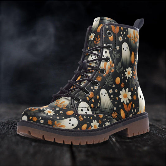 Emerald Blossoms - Wildflower Autumn, Halloween Cute Ghost Casual Leather Lightweight Boots For Fall Festivals