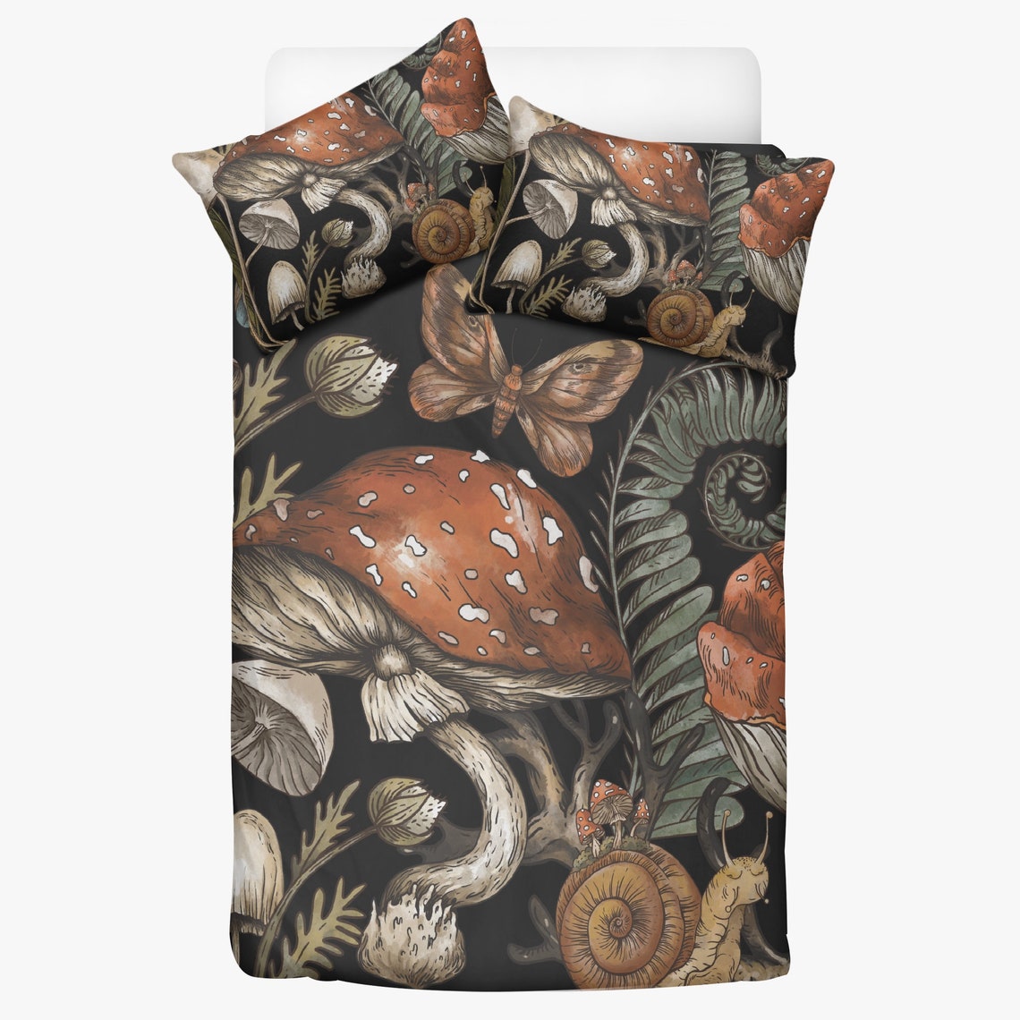 Witchy Wood, Spotted Mushroom Bedding Set For Hippies