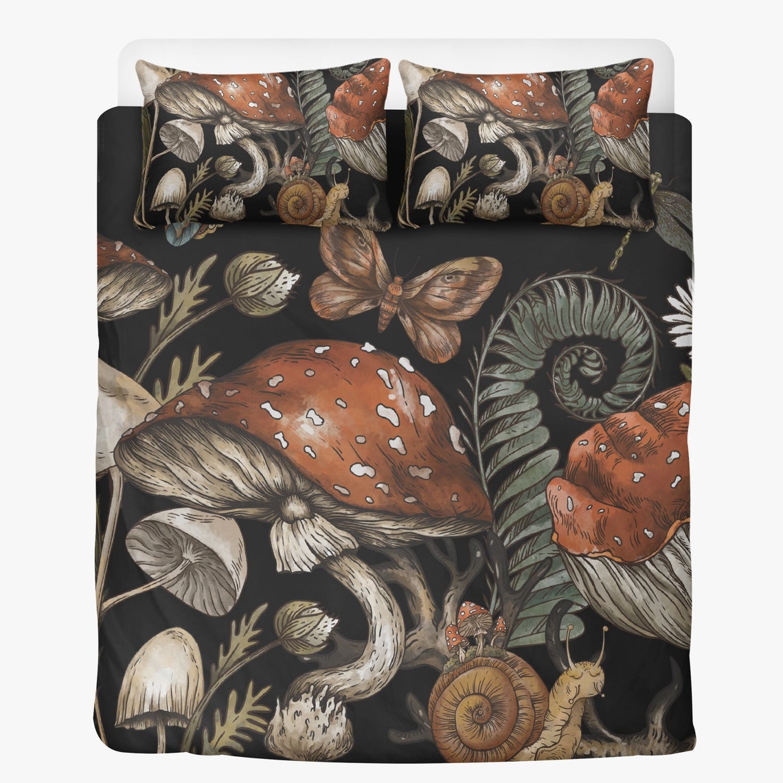 Witchy Wood, Spotted Mushroom Bedding Set For Hippies