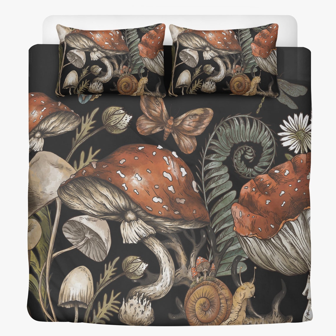 Witchy Wood, Spotted Mushroom Bedding Set For Hippies