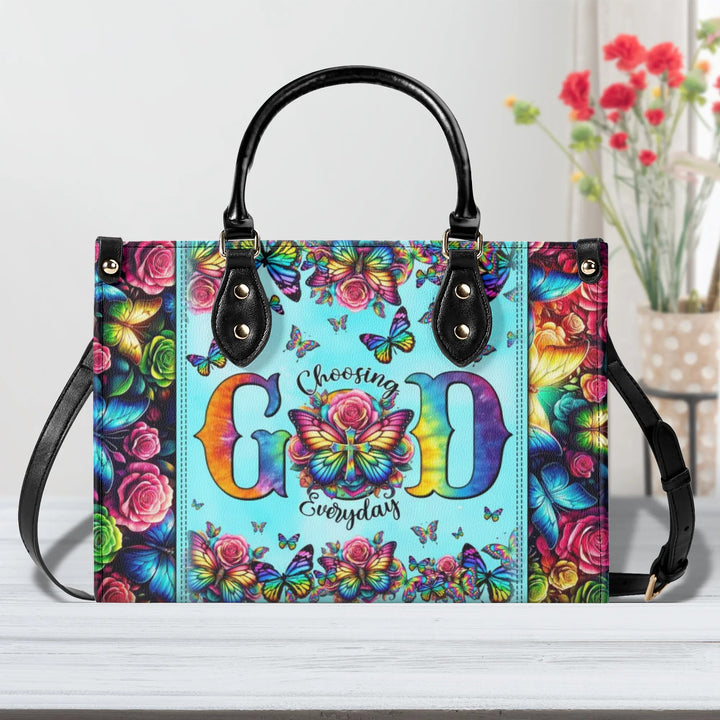 Emerald Blossoms - God Is My Strength Leather Handbag