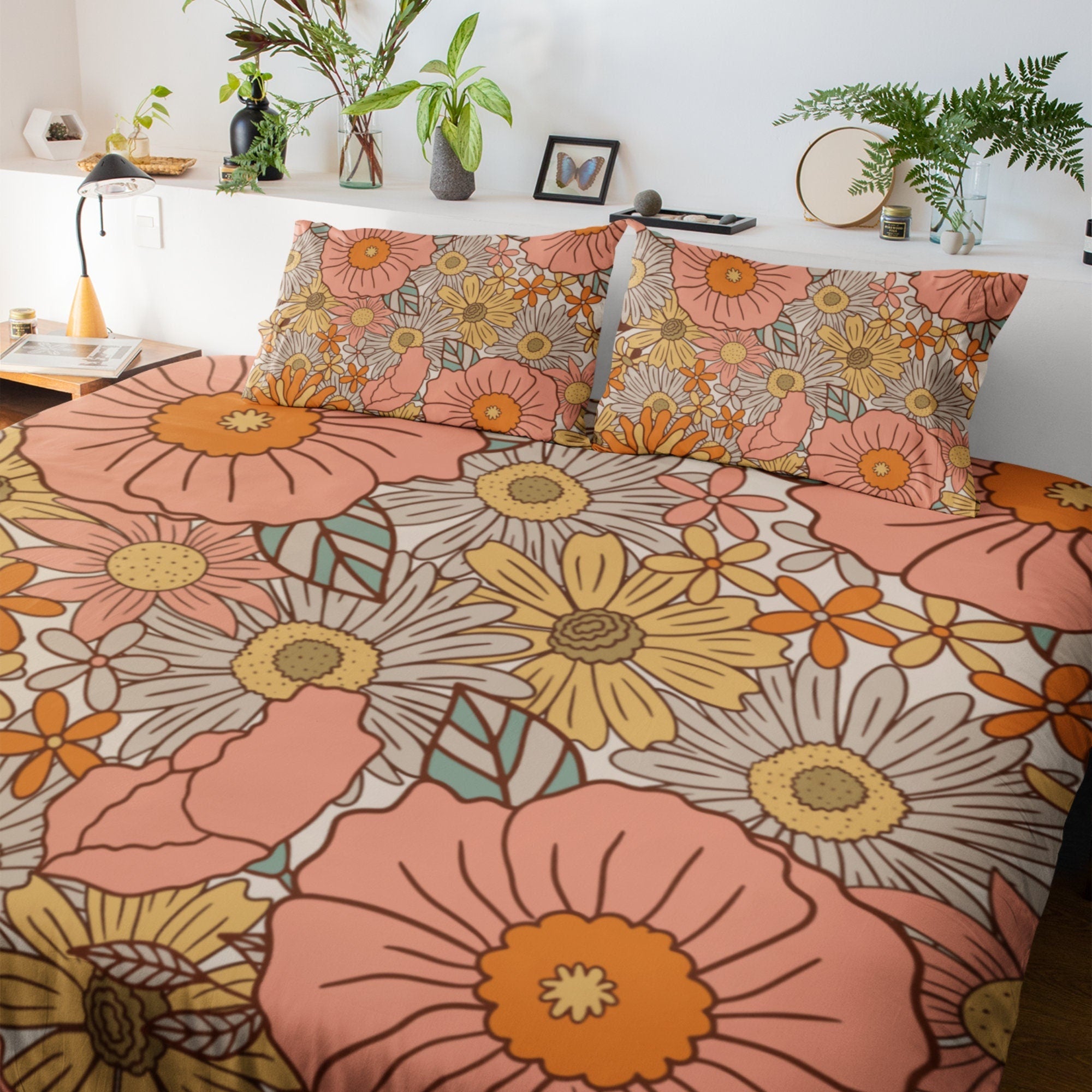 Bohemian Cottage Core, Floral Aesthetic Bedding Set For Hippies