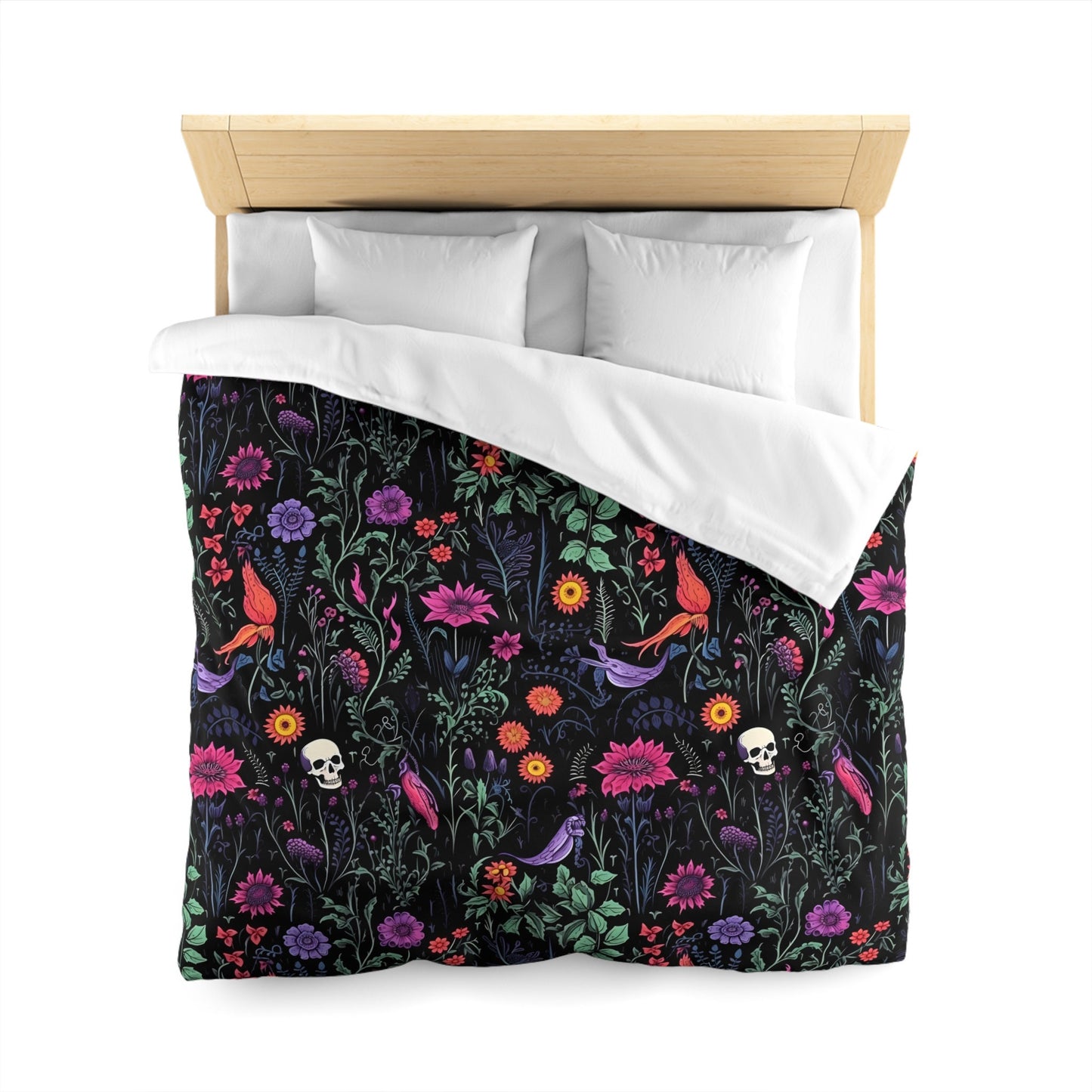 Emerald Blossoms - Enchanted Autumn Floral, Halloween Gothic Flowers Bedding Set For Hippies