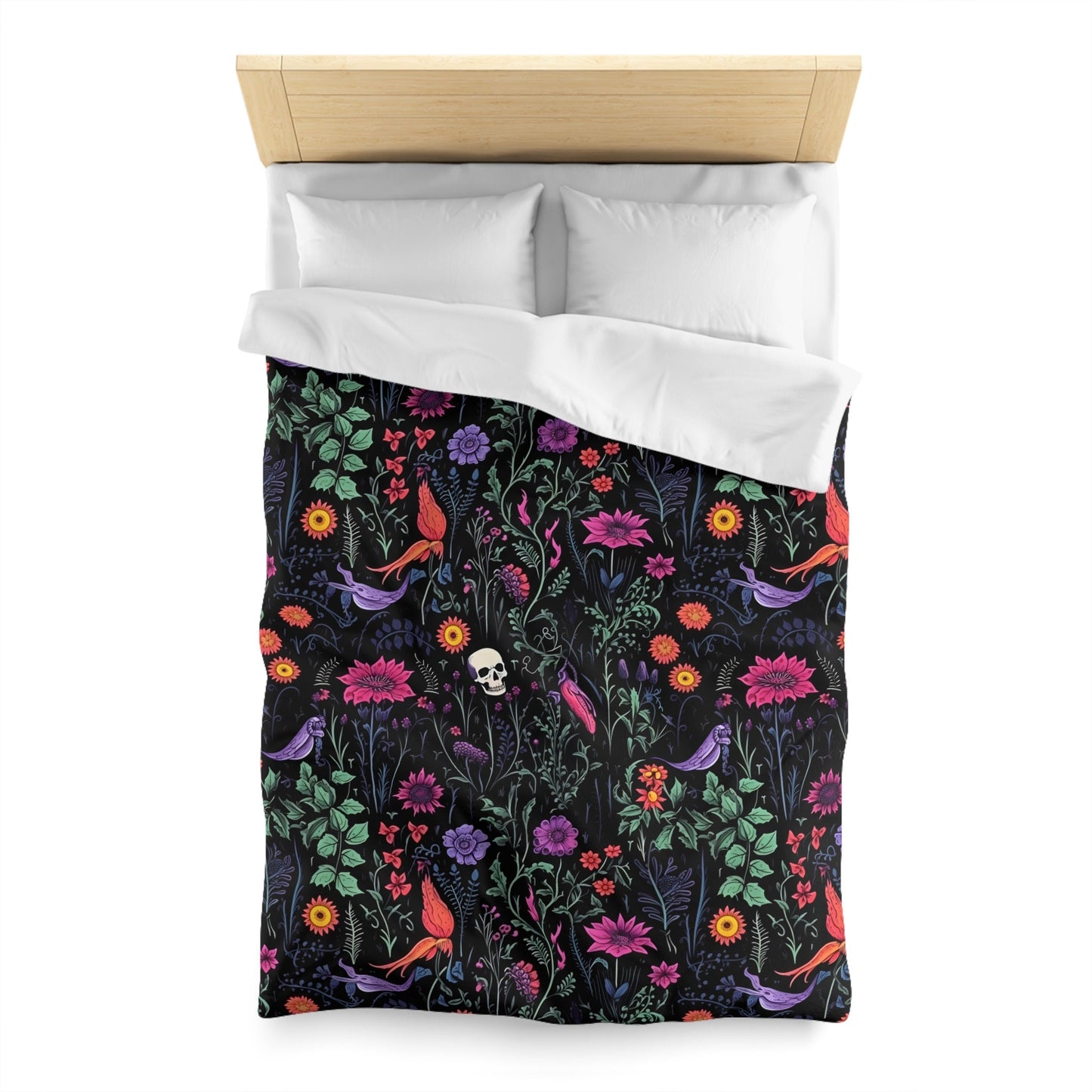 Emerald Blossoms - Enchanted Autumn Floral, Halloween Gothic Flowers Bedding Set For Hippies