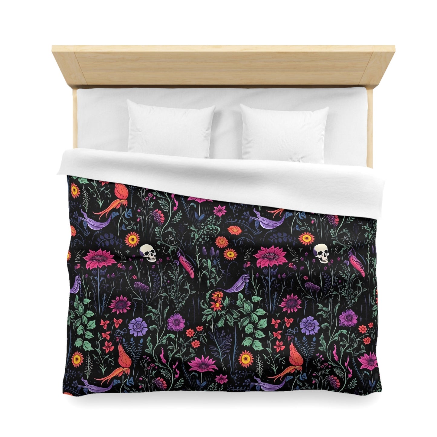 Emerald Blossoms - Enchanted Autumn Floral, Halloween Gothic Flowers Bedding Set For Hippies