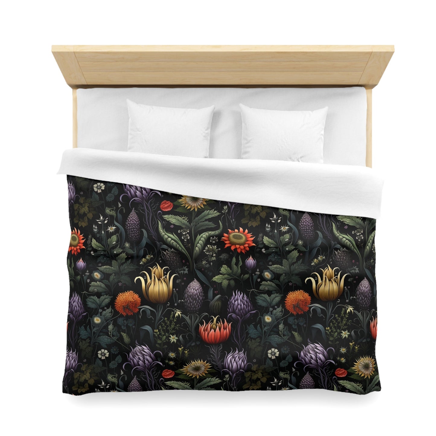 Emerald Blossoms - Enchanted Autumn Floral, Halloween Witchy Flowers Bedding Set For Hippies