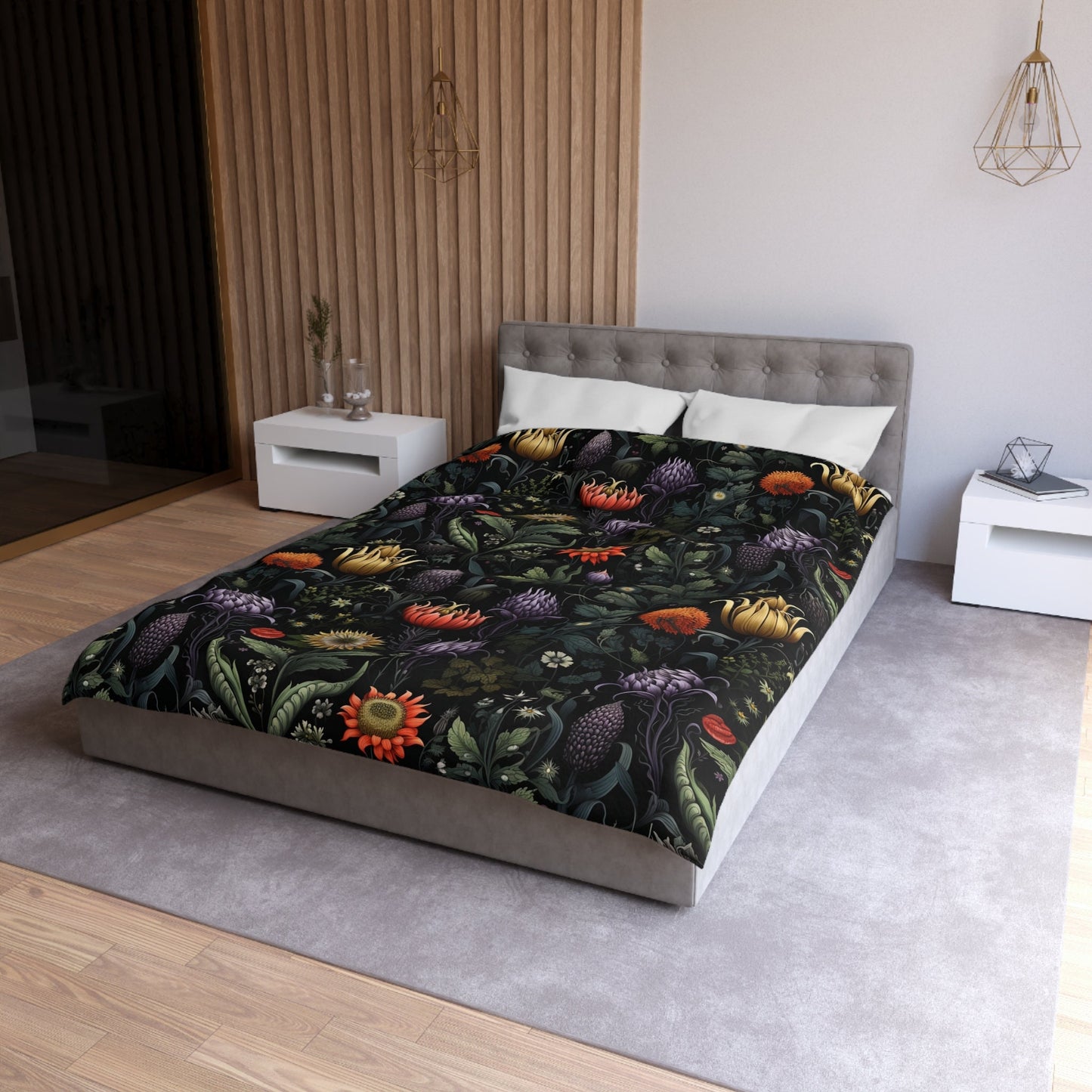 Emerald Blossoms - Enchanted Autumn Floral, Halloween Witchy Flowers Bedding Set For Hippies