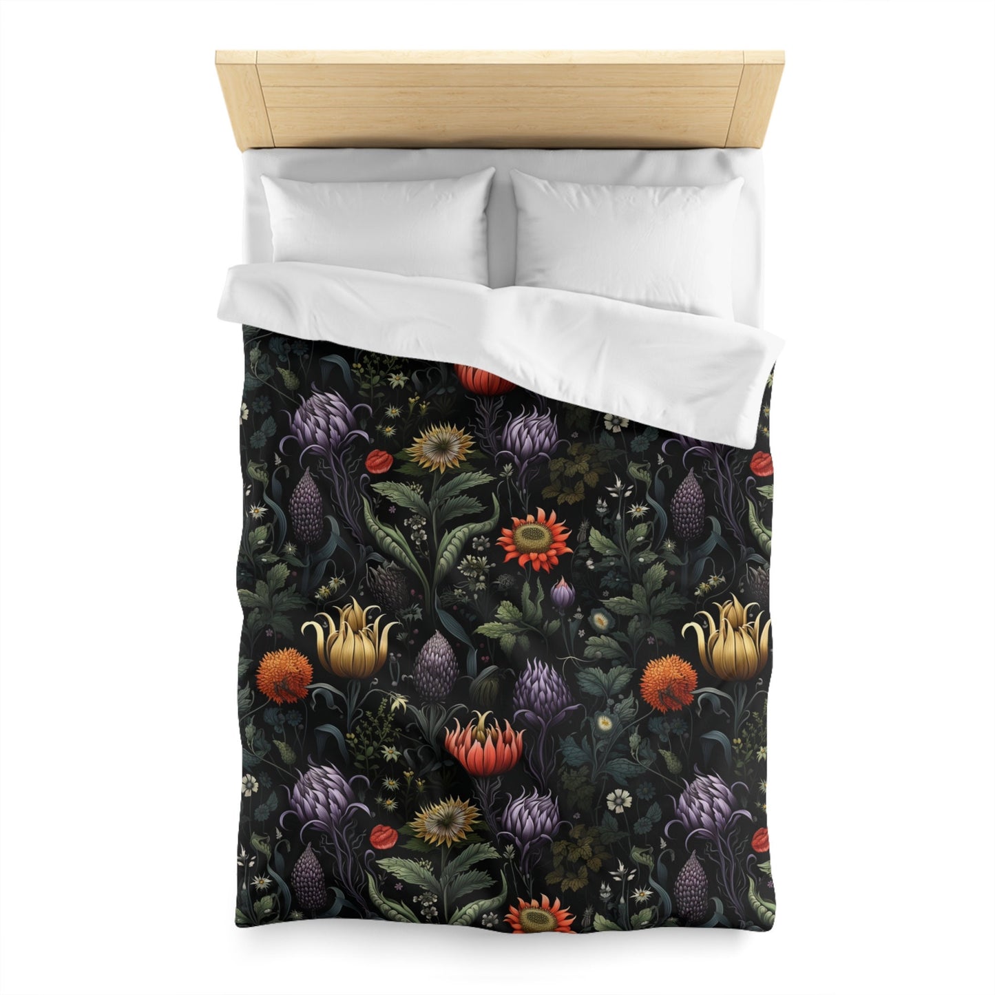 Emerald Blossoms - Enchanted Autumn Floral, Halloween Witchy Flowers Bedding Set For Hippies