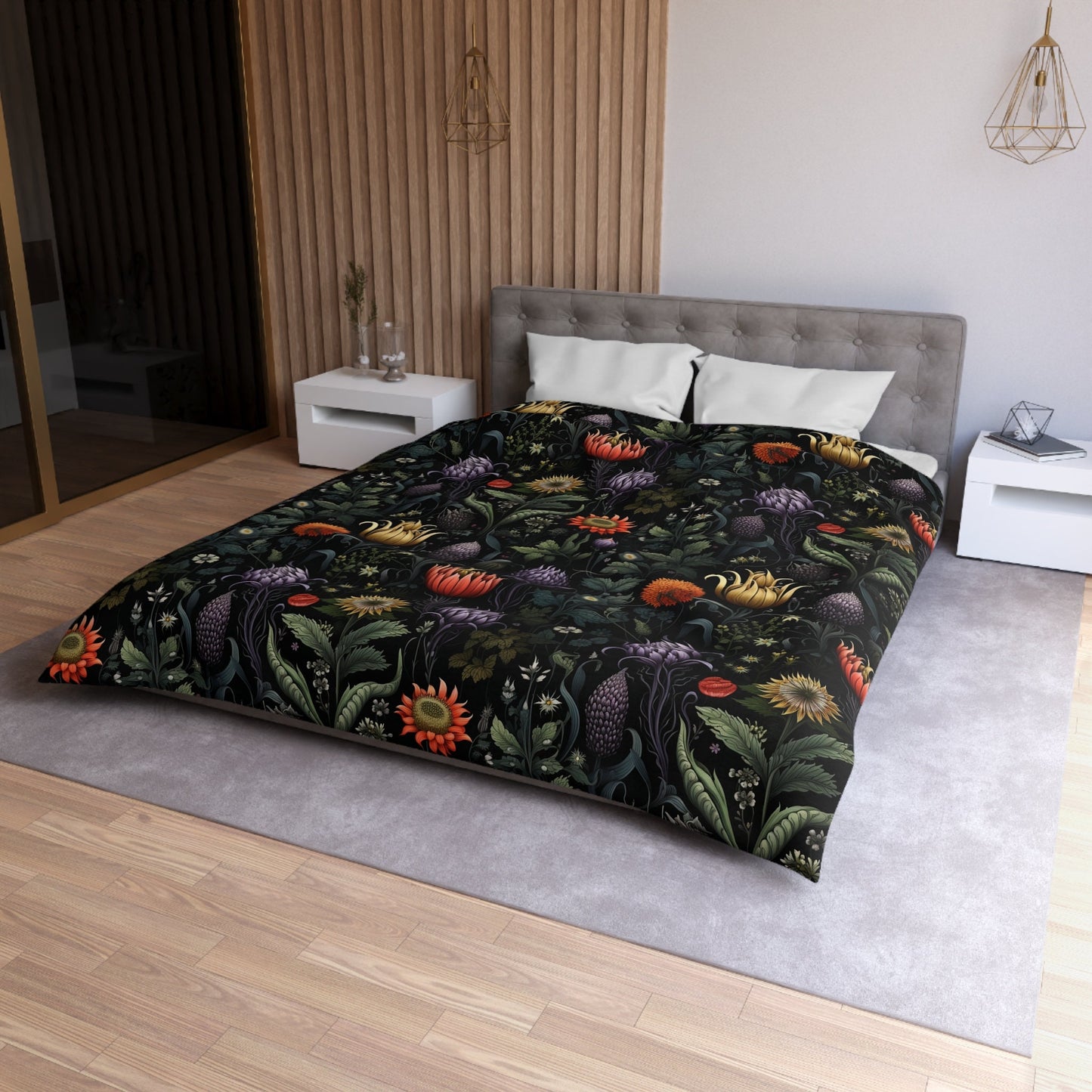 Emerald Blossoms - Enchanted Autumn Floral, Halloween Witchy Flowers Bedding Set For Hippies