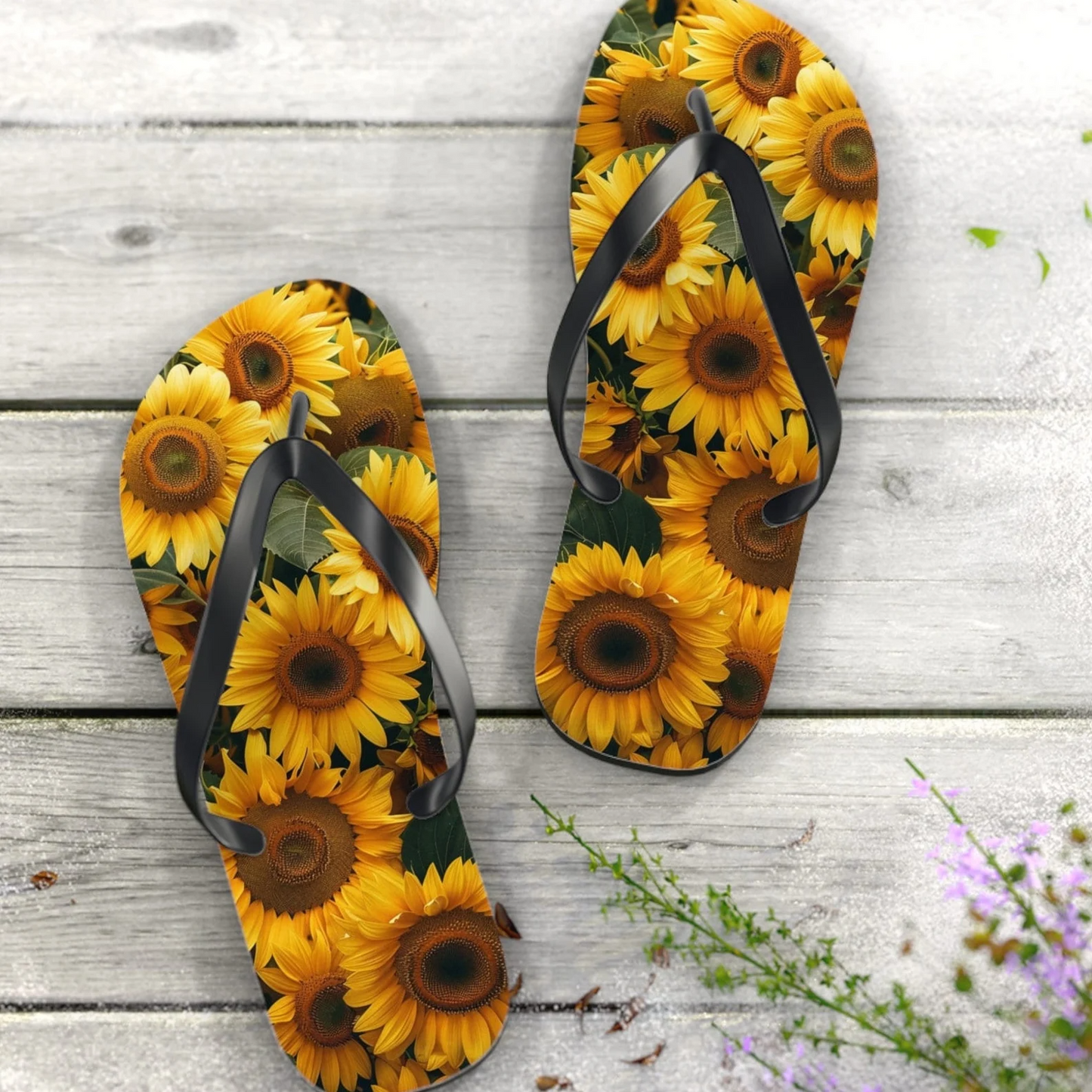 Emerald Blossoms - Flip Flops Sunflowers Flower Floral Women's Flip Flops For Hippies