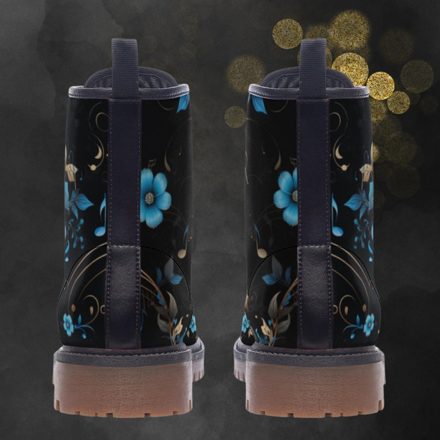 Emerald Blossoms - Floral Music Notes Light Spring Summer Fall Winter Boots For Hippies