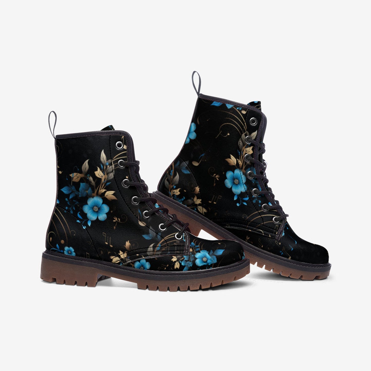 Emerald Blossoms - Floral Music Notes Light Spring Summer Fall Winter Boots For Hippies