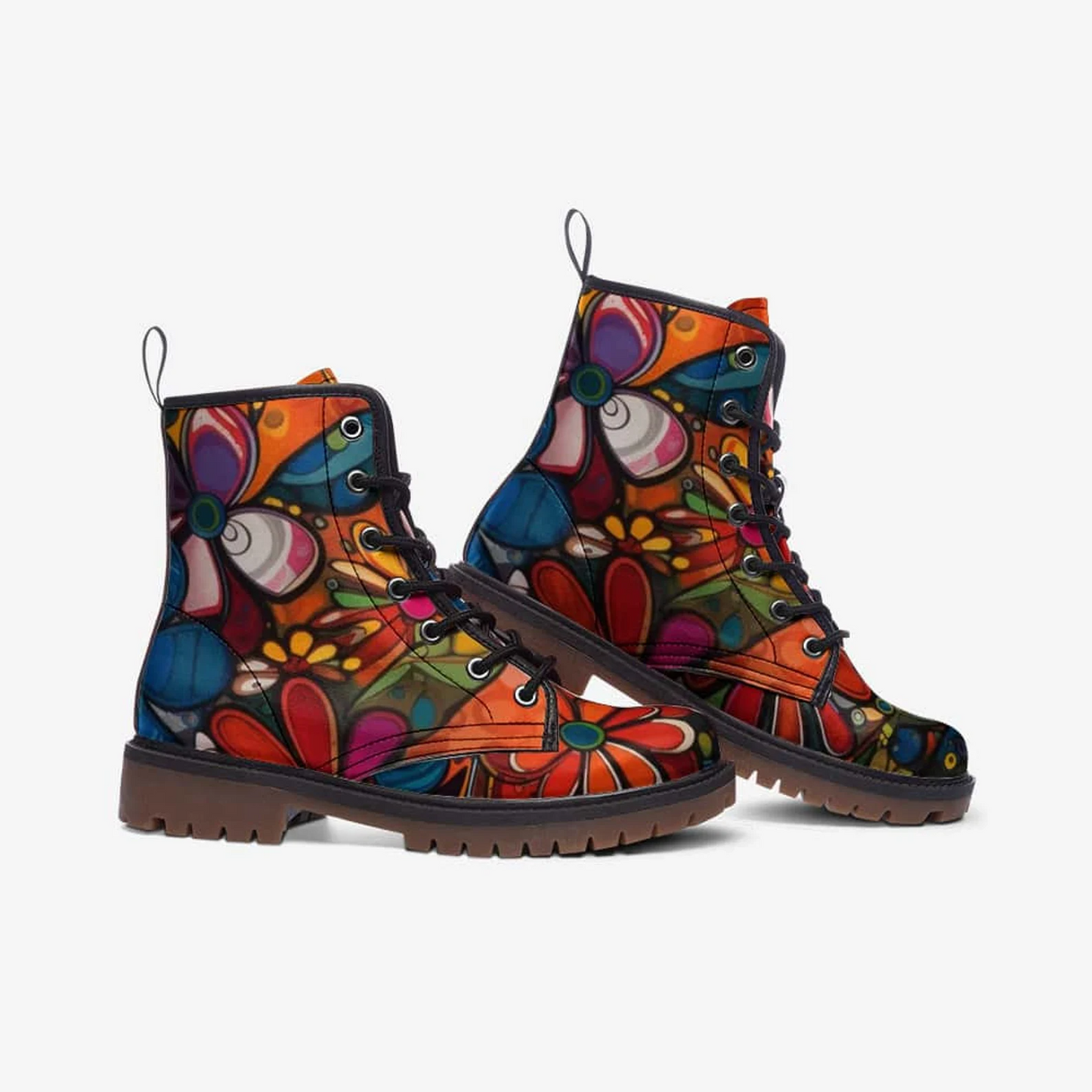 Emerald Blossoms - Flowers Vegan Leather Boots For Hippies