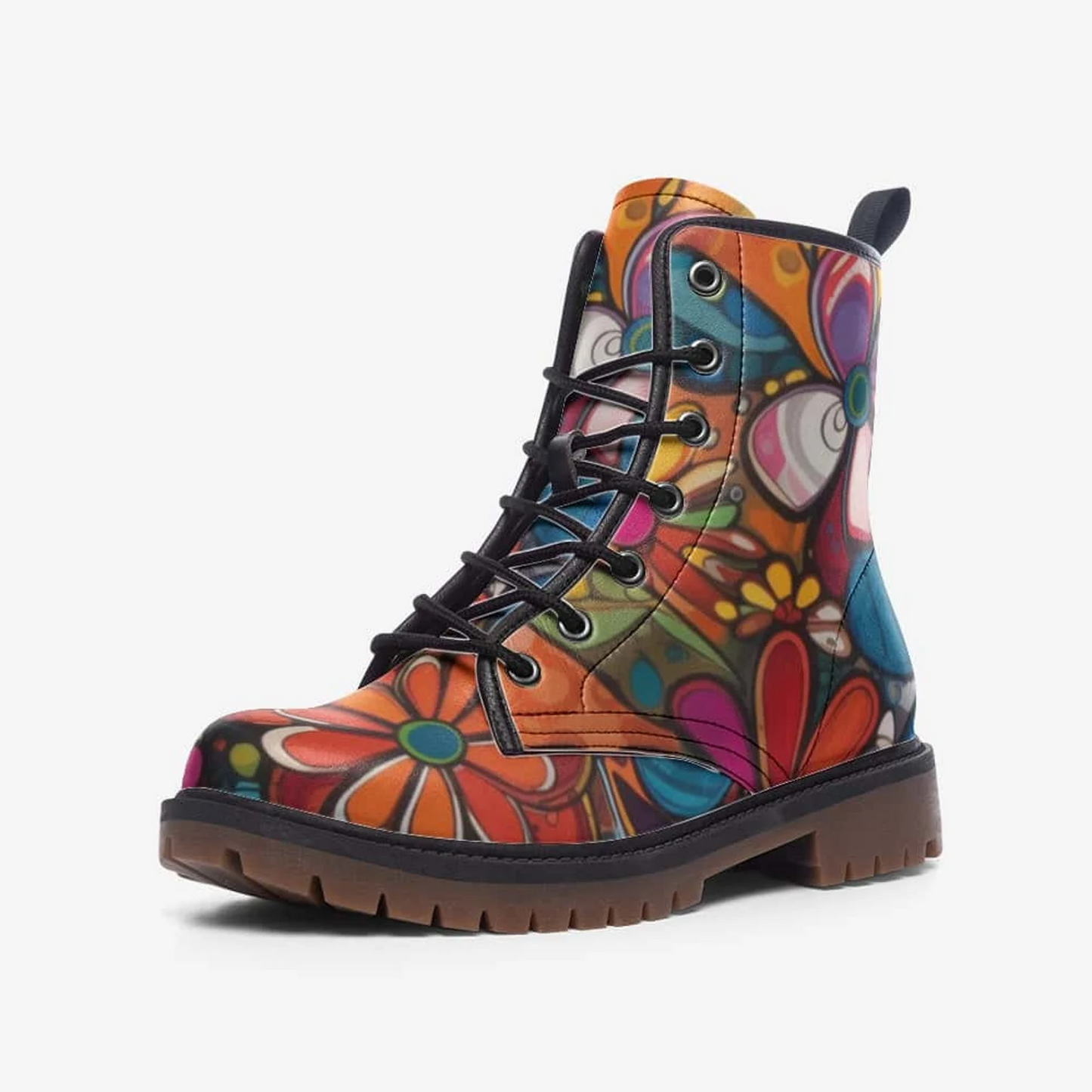 Emerald Blossoms - Flowers Vegan Leather Boots For Hippies