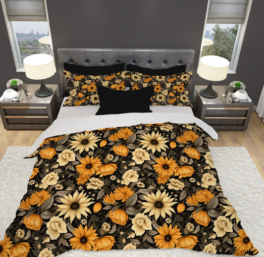 Emerald Blossoms - Forbidden Sunflower, Halloween Dark Gothic Bedding Set For Hippies