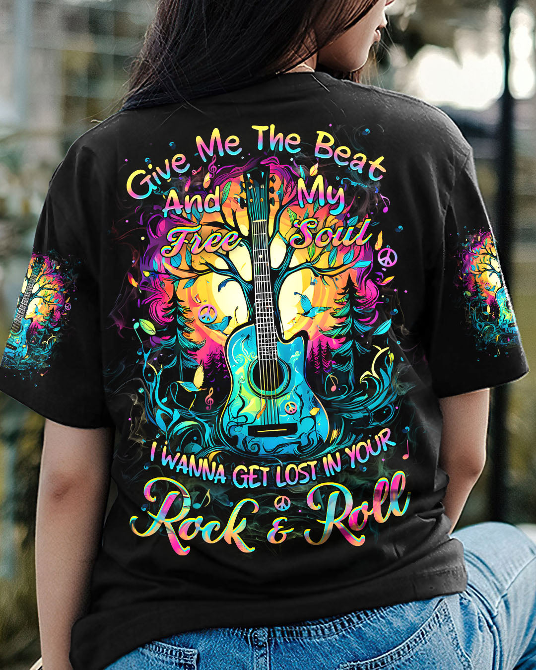 Emerald Blossoms - Give Me the Beat and Free My Soul Guitar All Over Print Shirt for Hippie