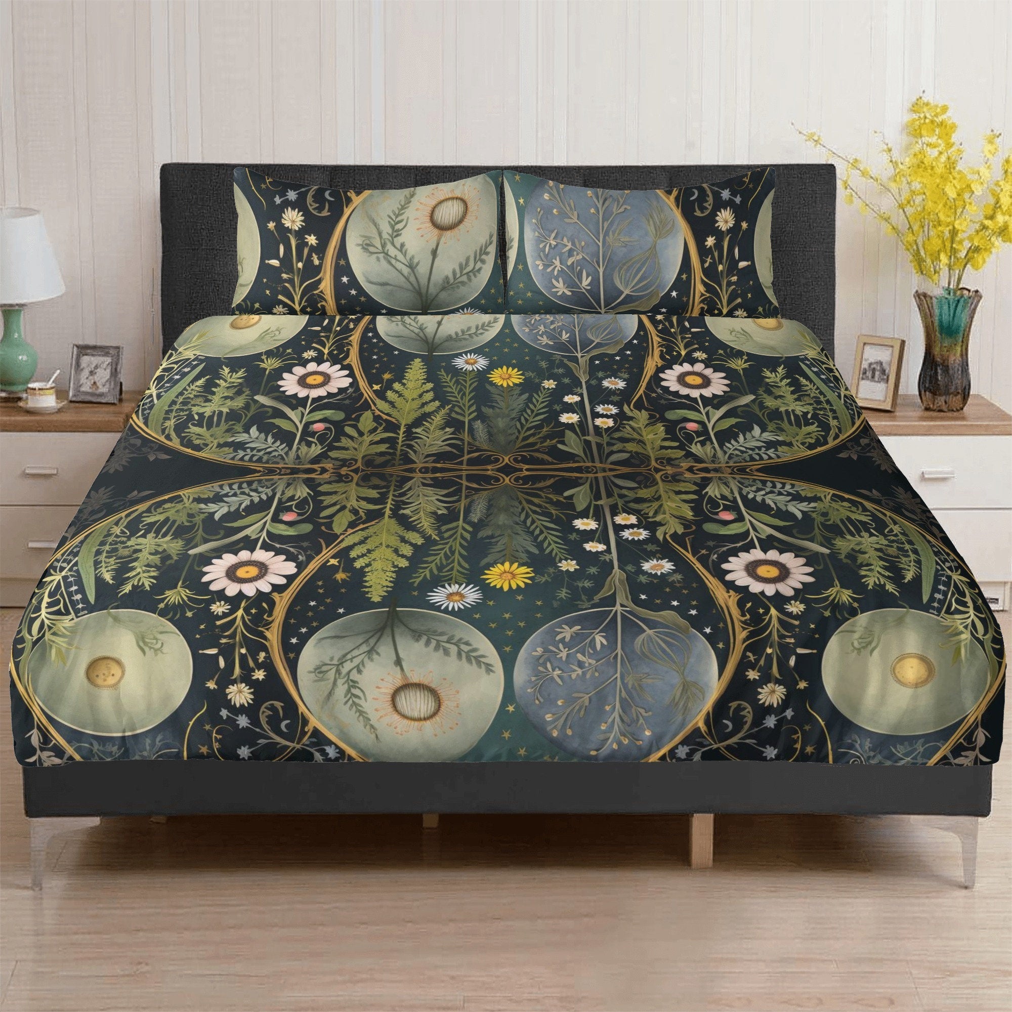 Green Botanical Bedding Set For Hippies