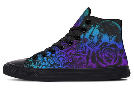 Emerald Blossoms Shoes - Colorful Mandala And Skull High-Top Sneakers.