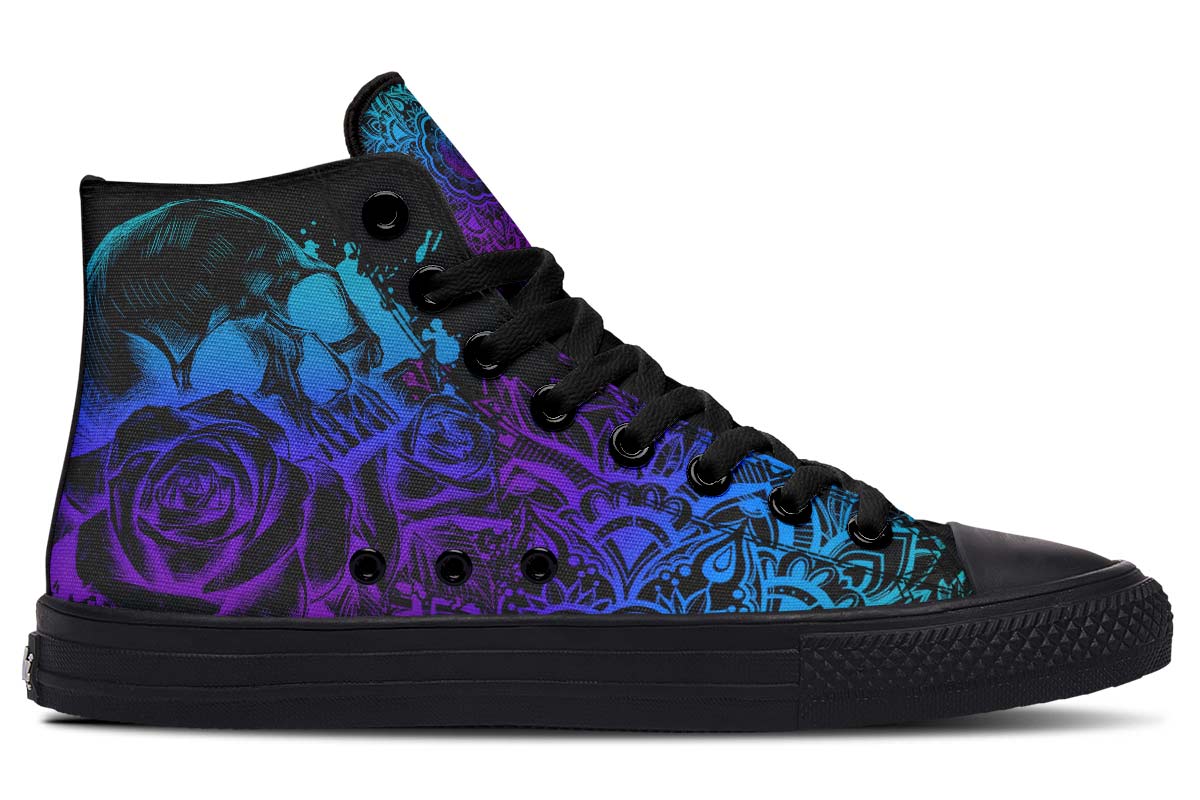 Emerald Blossoms Shoes - Colorful Mandala And Skull High-Top Sneakers.