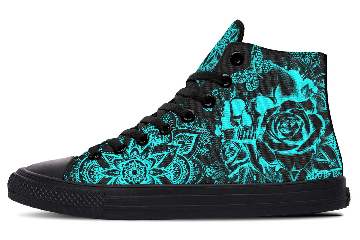 Emerald Blossoms - ELECTRIC AQUA SKULL MANDALA Shoes For Hippies