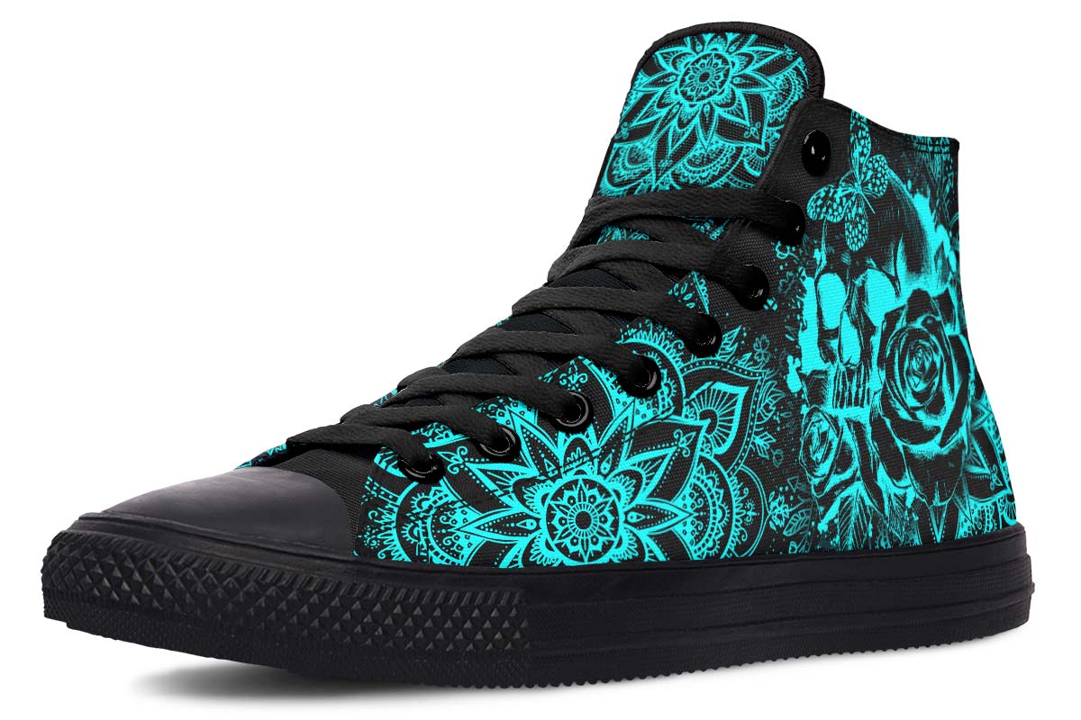 Emerald Blossoms - ELECTRIC AQUA SKULL MANDALA Shoes For Hippies