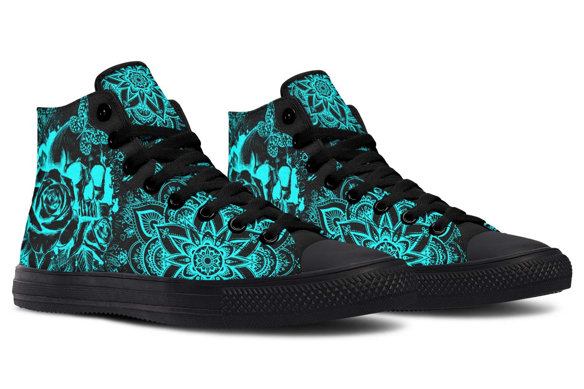 Emerald Blossoms - ELECTRIC AQUA SKULL MANDALA Shoes For Hippies