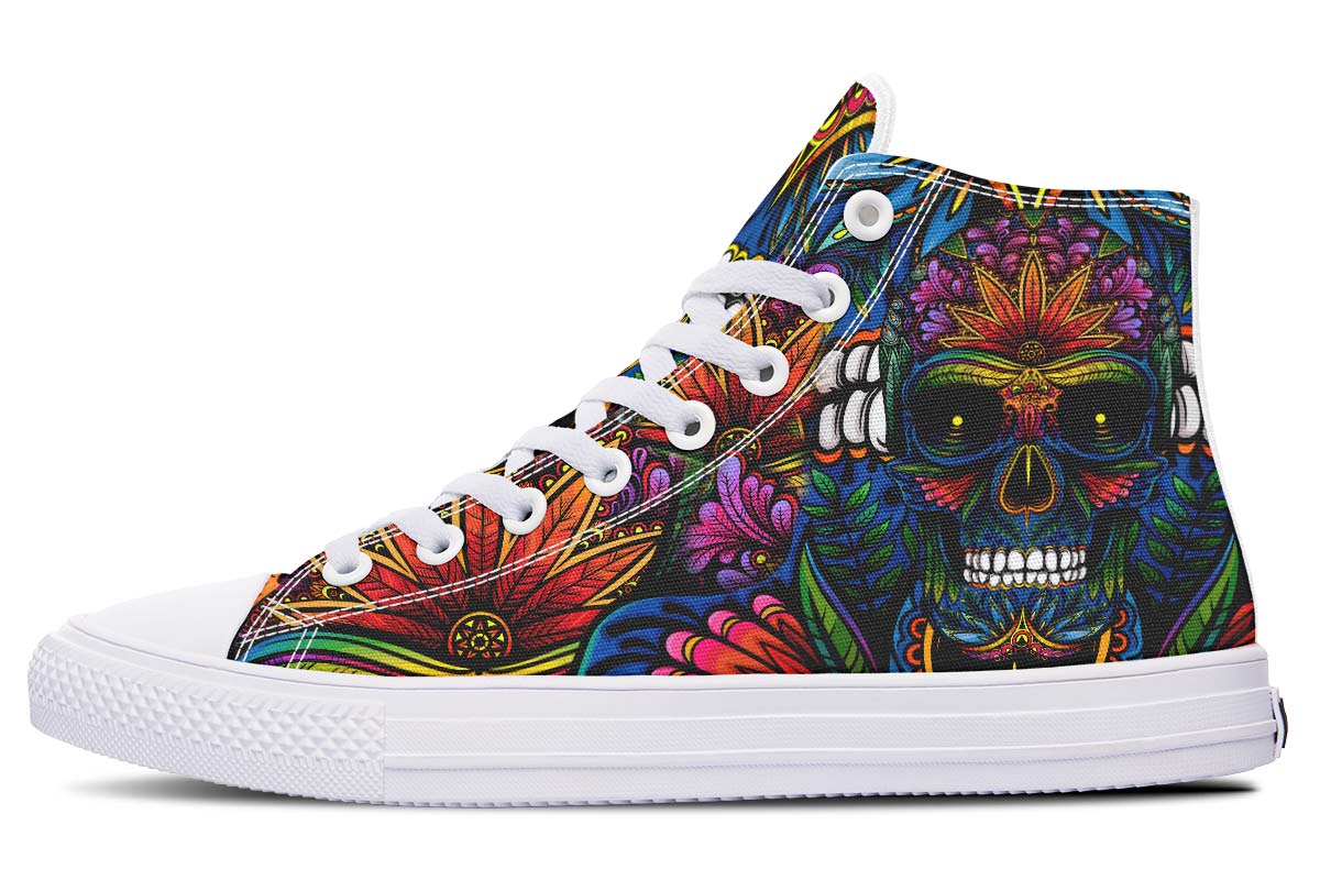 Emerald Blossoms - STONER COLORFUL SKULL Shoes For Hippies