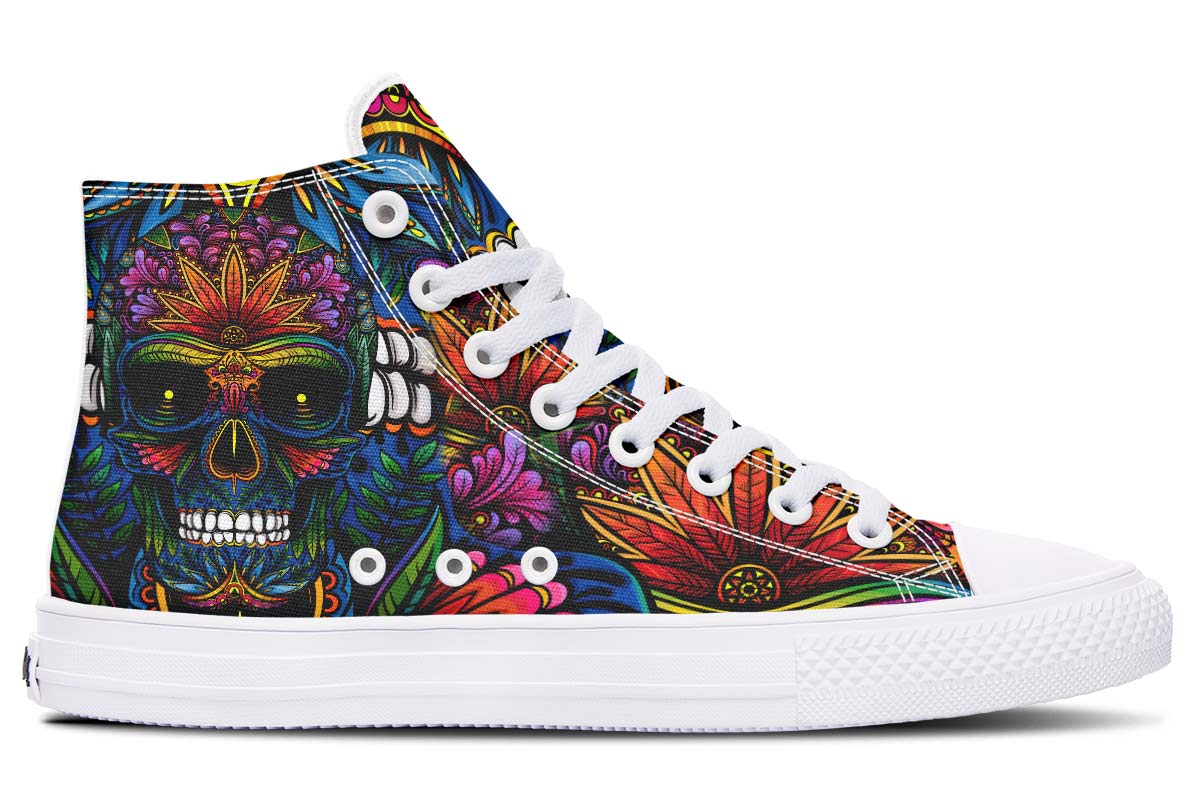 Emerald Blossoms - STONER COLORFUL SKULL Shoes For Hippies